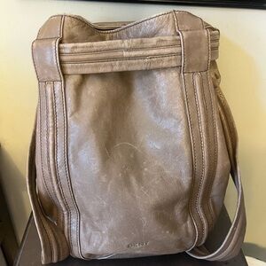 DKNY Brown Tan Leather   Drawstring Backpack  Purse